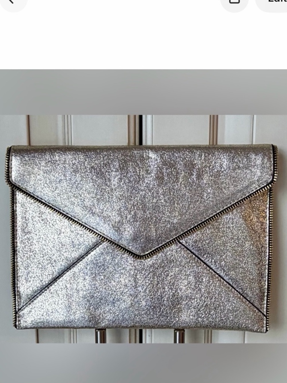 Rebecca Minkoff Metallic Champagne Envelope Clutch with Zipper Detail
